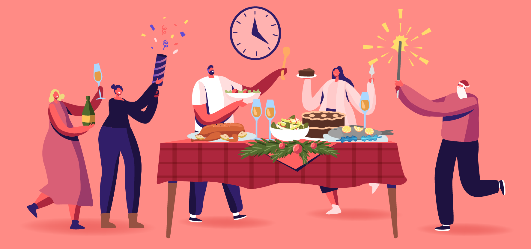 A family celebrating during the holidays